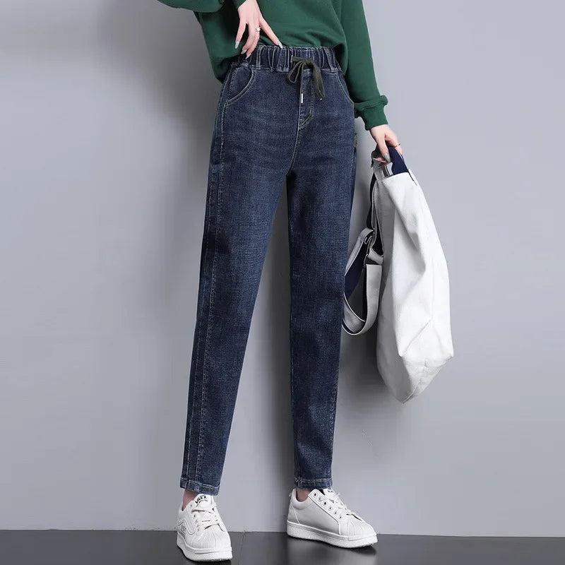 Elastische Taille Plus Größe Frauen Jeans Birne Form