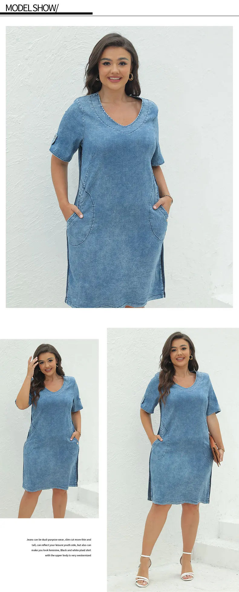 Damen Plus Size Denim Kleid Sommer Kleid