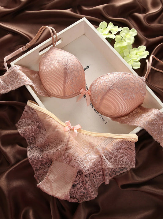 New Sexy Bra Hollow Out Panties Solid Color Underwear Set BC Cup Lace