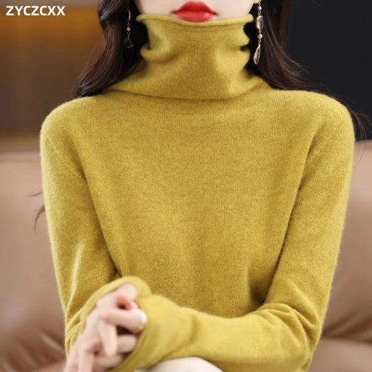 100% Merino Wool Turtleneck Pullover Knitwear Women's New Autumn And