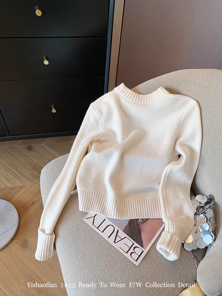 Letters Embroidery Round Neck Pullover Sweater For Women Autumn Spring