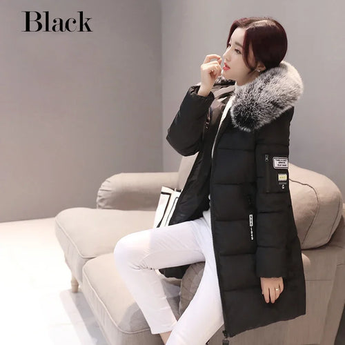 2024 Winter Women Parka Coats Long Cotton Casual Fur Hooded Jackets