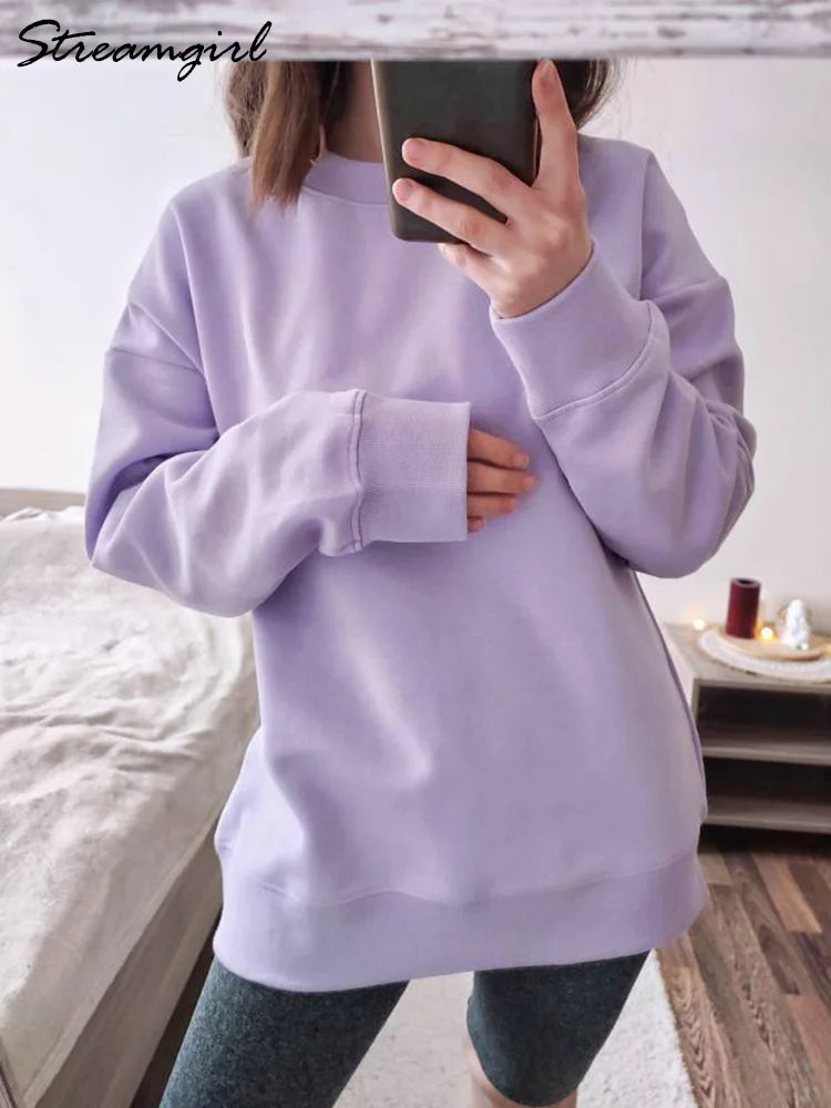 Autumn Oversized Sweatshirts Women Cotton Loose Pullovers Red Round