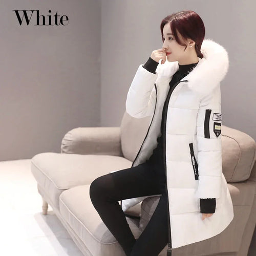 2024 Winter Women Parka Coats Long Cotton Casual Fur Hooded Jackets