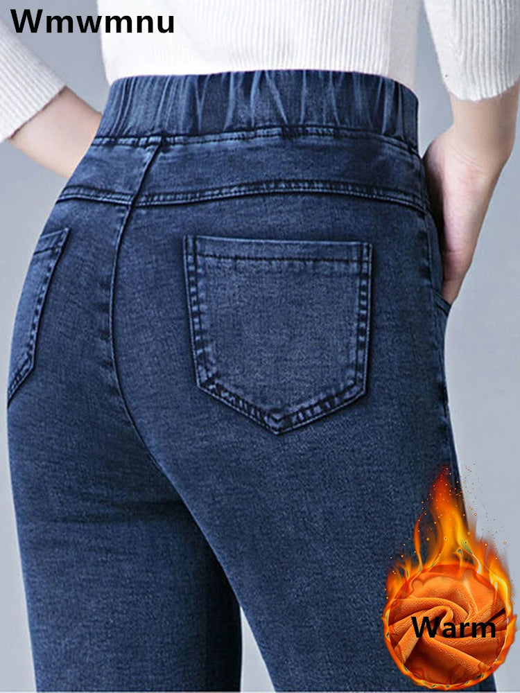 Bleistift Jeans Hose Frauen Plüsch Samt gefüttert