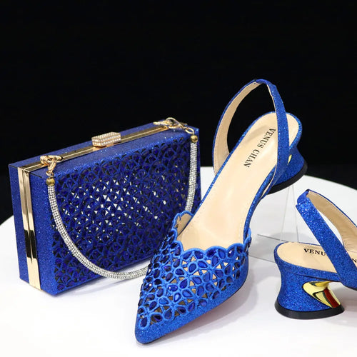 Venus Chan Low Heel Shoes for Women Hollowed Out Embroidery Rhinestone