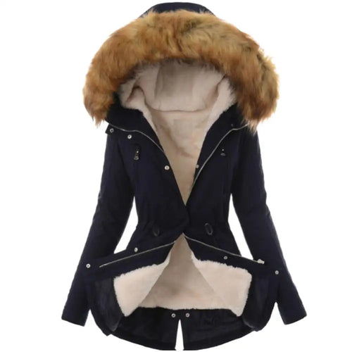 Warm Winter Women Faux Fur Hooded Cotton Down Jacket Casual Outwear