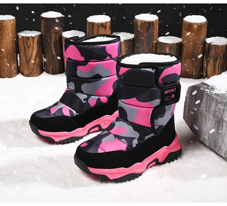 Winter Kinderschuhe mit  Plüsch  aus wasserdichten Stoff rutschfest!