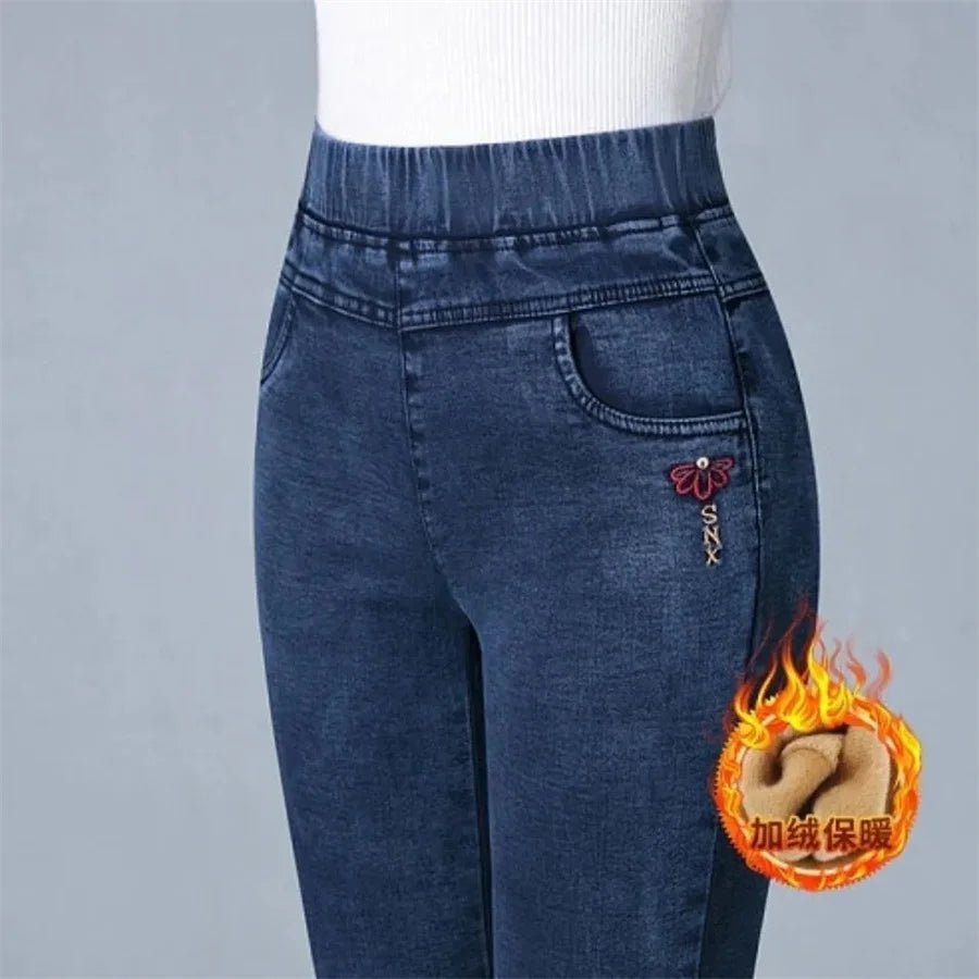 Bleistift Jeans Hose Frauen Plüsch Samt gefüttert