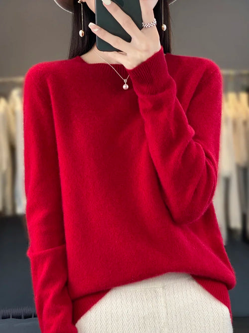 Women 100% Pure Merino Wool Knitted Sweater Autumn Winter Fashion