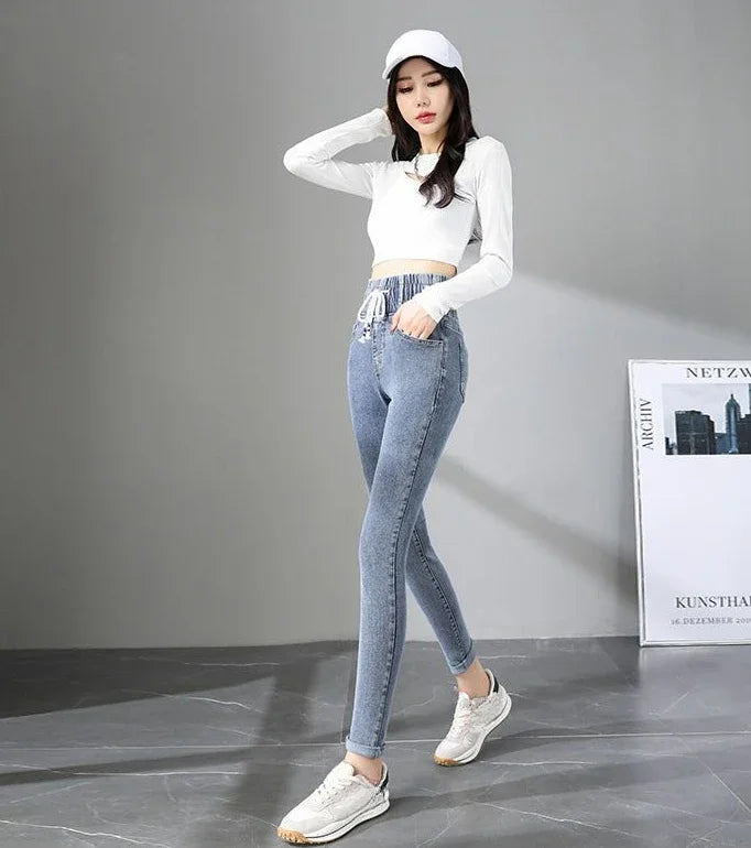 Hosen für Frauen Skinny High Taille Schuss Slim Fit Jeans