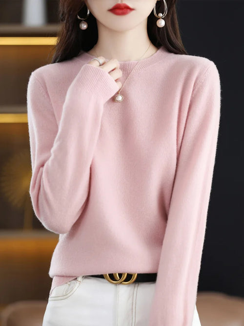 Fashion 100% Merino Wool Sweater Cashmere Pullover O-Neck Long Sleeve