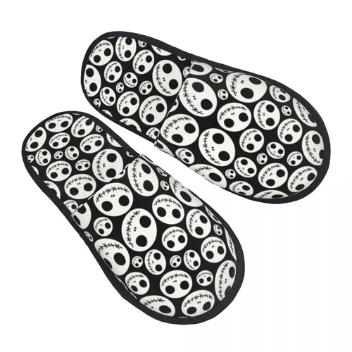 Custom Halloween Jack Skellington Cartoon House Slippers Women Cozy