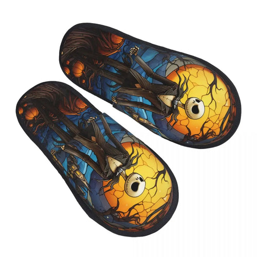 Custom Halloween Jack Skellington Cartoon House Slippers Women Cozy