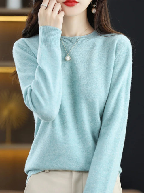 Fashion 100% Merino Wool Sweater Cashmere Pullover O-Neck Long Sleeve