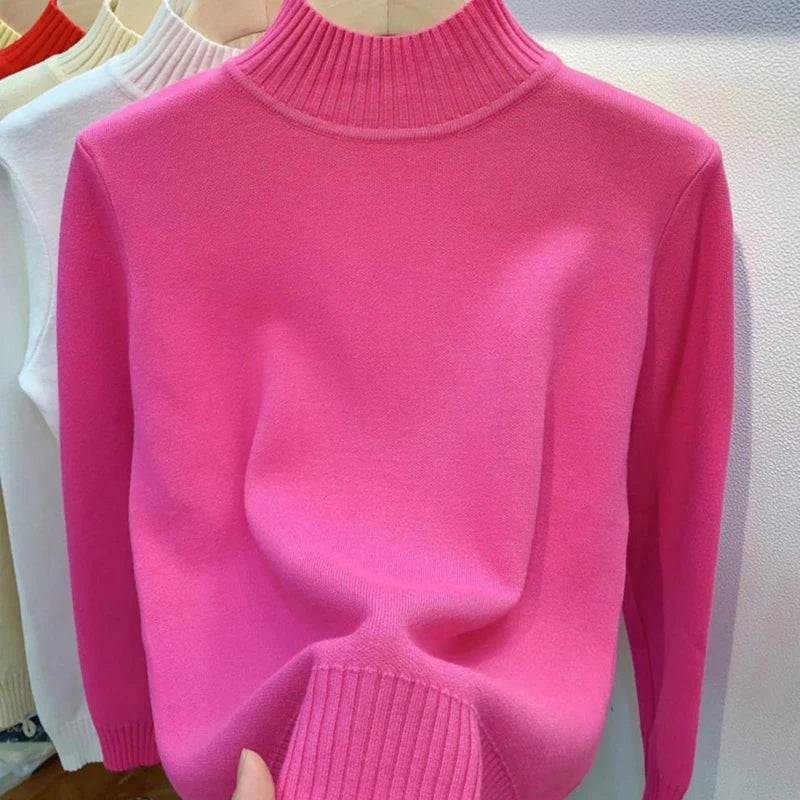 Turtleneck Solid Sweater Women Fashion New Stretch Tops Knitted