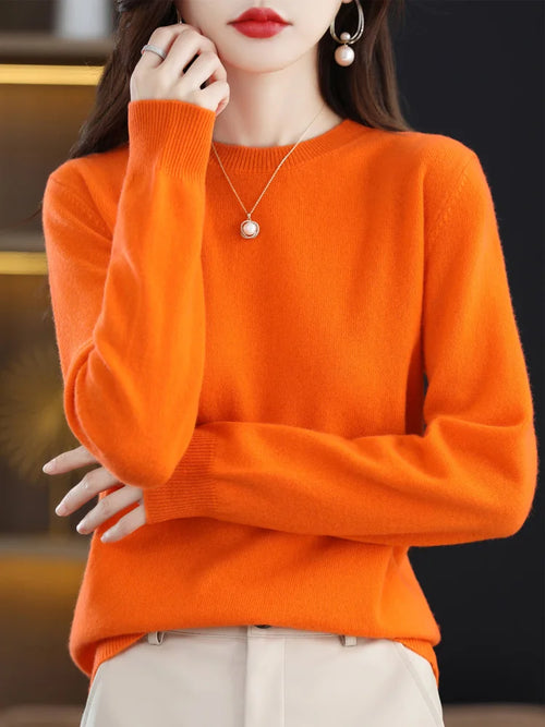 Fashion 100% Merino Wool Sweater Cashmere Pullover O-Neck Long Sleeve