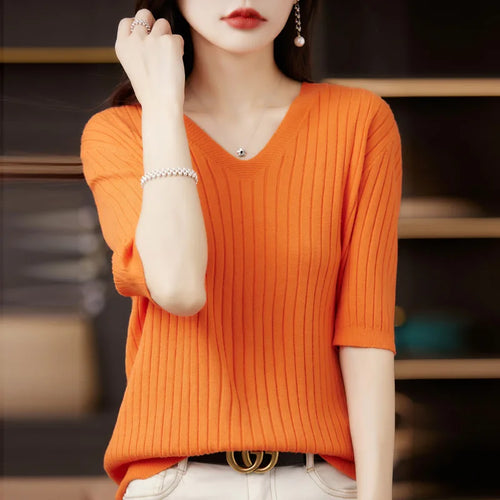 2024 Women Sweater Short Sleeve Spring Summer Knitwears Korean Fashion