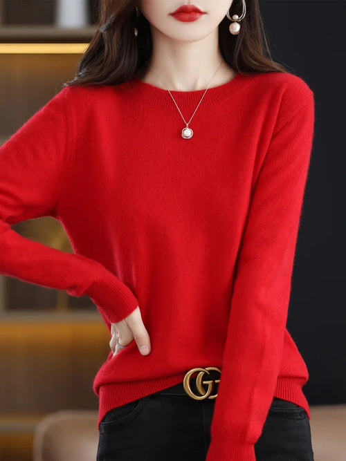 Fashion 100% Merino Wool Sweater Cashmere Pullover O-Neck Long Sleeve