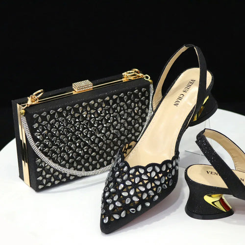 Venus Chan Low Heel Shoes for Women Hollowed Out Embroidery Rhinestone