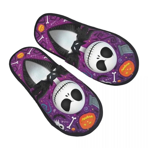 Custom Halloween Jack Skellington Cartoon House Slippers Women Cozy