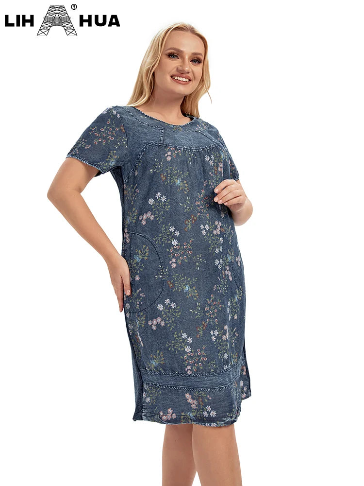 Damen Plus Size Jeanskleid elegantes Kleid für mollige Frauen