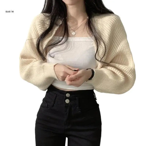 Women Long Sleeve Open Front Crop Tops Cropped Boleros Shrug