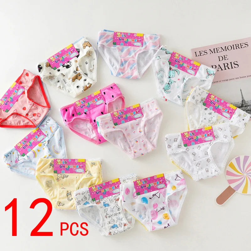 12 Pcs/Lot Cotton Panties Girls Kids Short Briefs Children Underwear