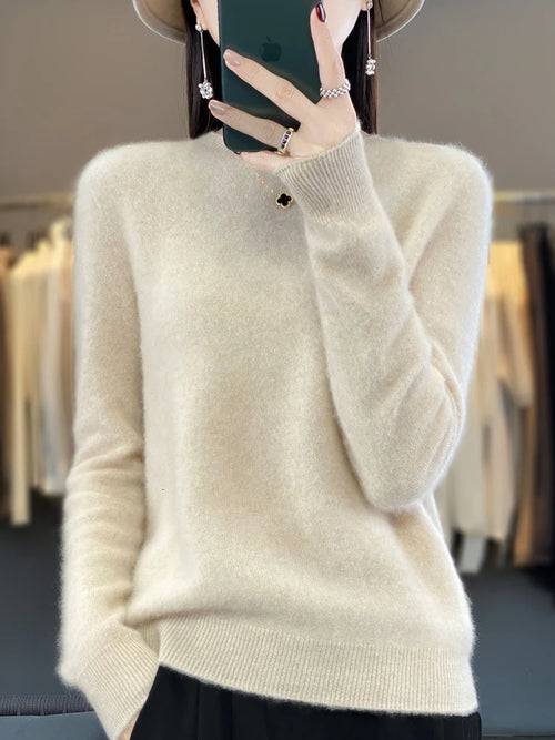 Women 100% Pure Merino Wool Knitted Sweater Autumn Winter Fashion