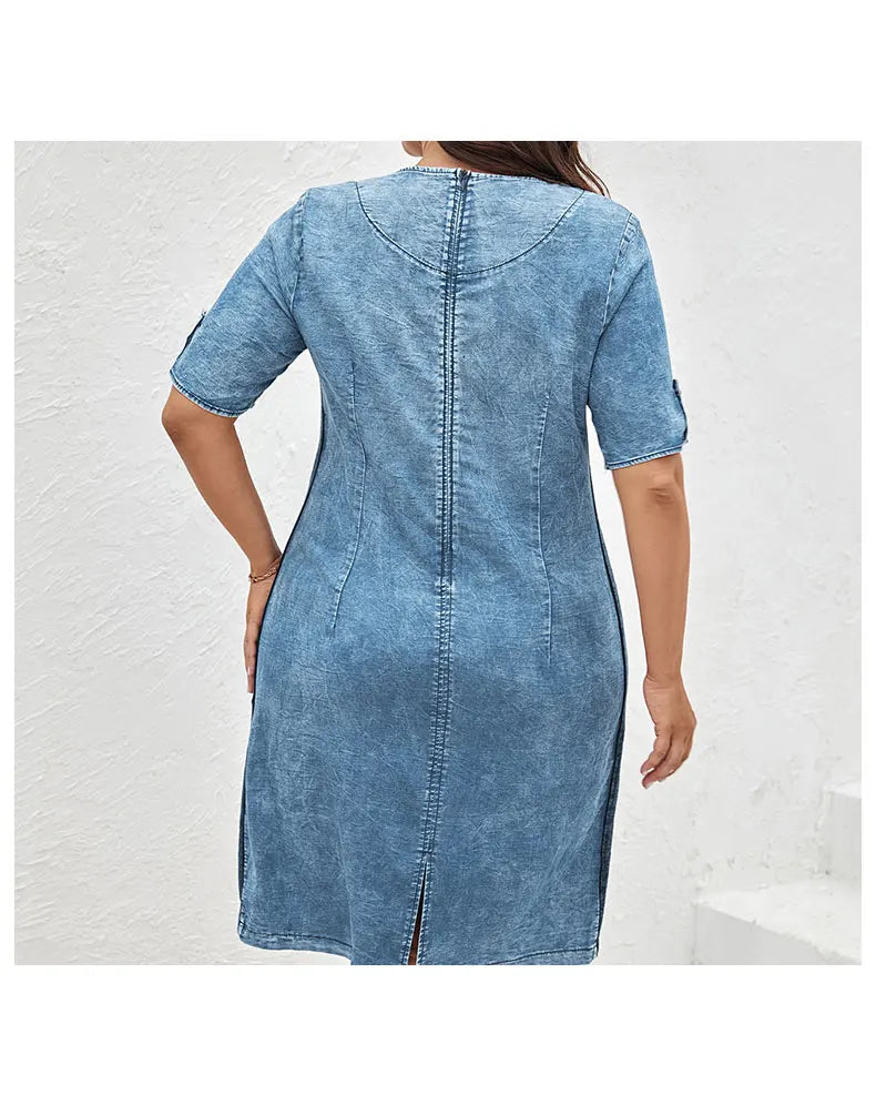 Damen Plus Size Denim Kleid Sommer Kleid