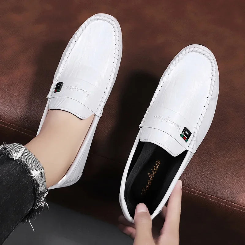 Men's Formal Shoes White Loafers Pu Casual Shoes Slip on Fashion