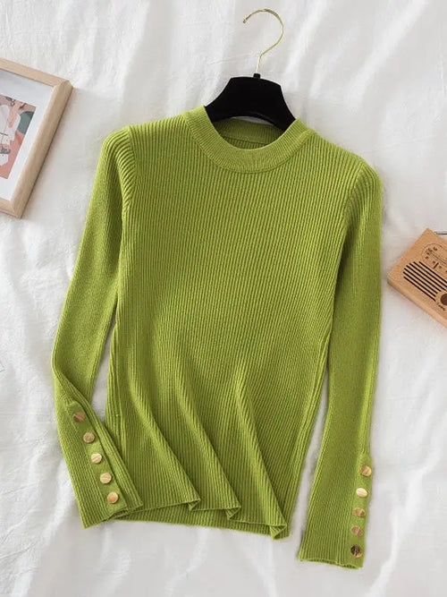 Damen Pullover mit Knöpfen am Ärmel