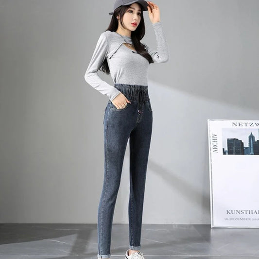 Hosen für Frauen Skinny High Taille Schuss Slim Fit Jeans