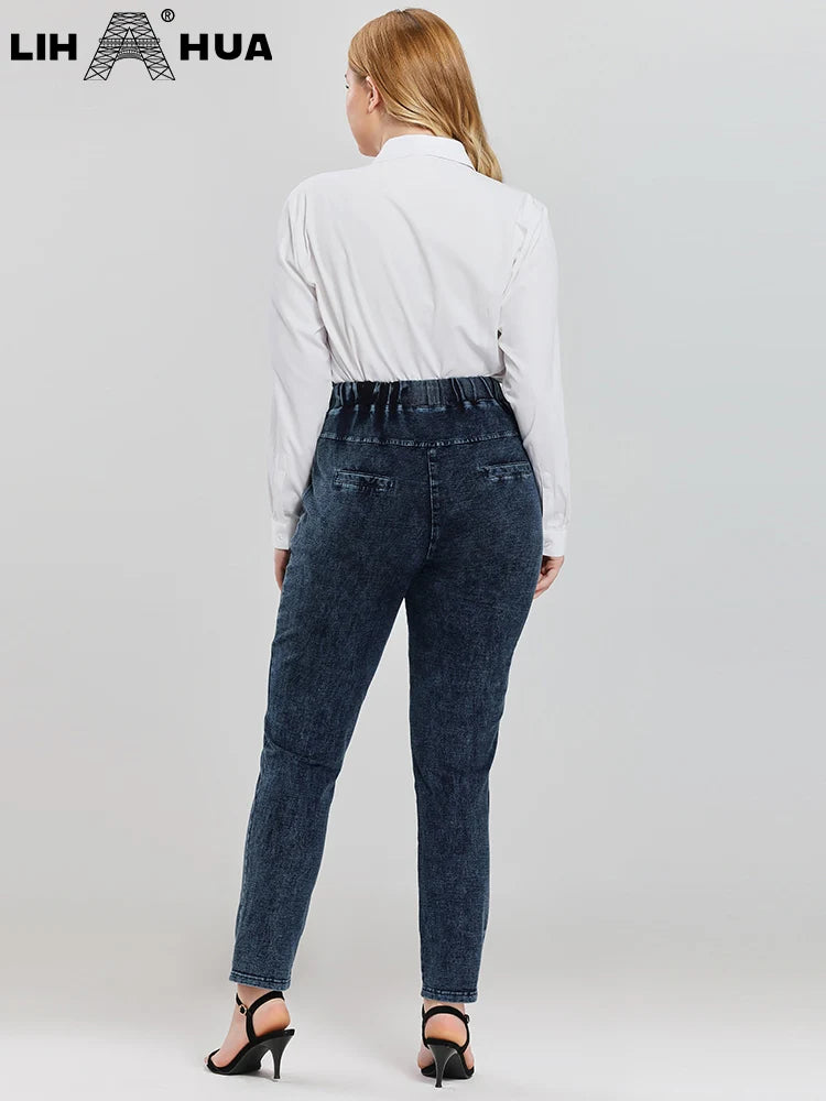 Damen-Jeans in Übergröße, hohe Stretch-Baumwollstrick-Denim-Hose,