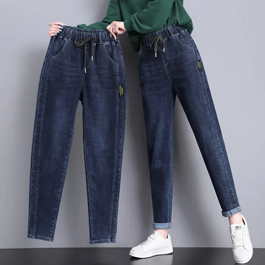 Elastische Taille Plus Größe Frauen Jeans Birne Form