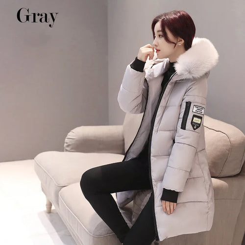 2024 Winter Women Parka Coats Long Cotton Casual Fur Hooded Jackets