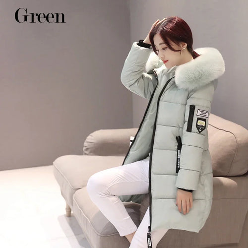 2024 Winter Women Parka Coats Long Cotton Casual Fur Hooded Jackets