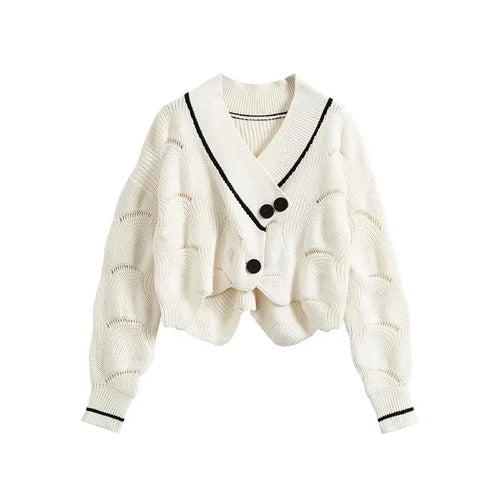 Cropped Cardigan Women White Designer Sweet Knitwear