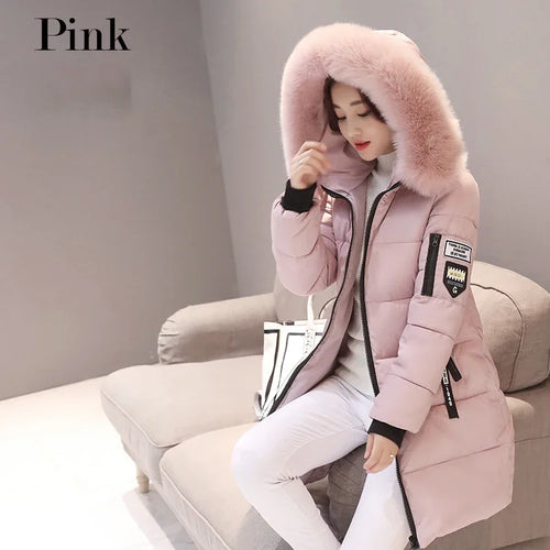 2024 Winter Women Parka Coats Long Cotton Casual Fur Hooded Jackets