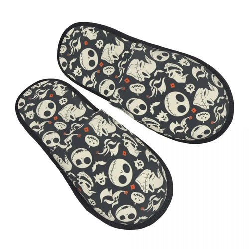 Custom Halloween Jack Skellington Cartoon House Slippers Women Cozy