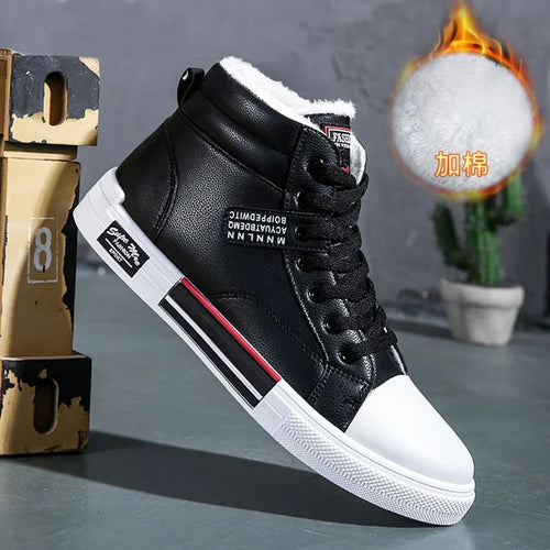 Fashion Leather Men Canvas Shoes Autumn High-Top Casual Shoes for Men