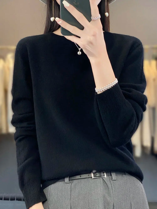 Women 100% Pure Merino Wool Knitted Sweater Autumn Winter Fashion