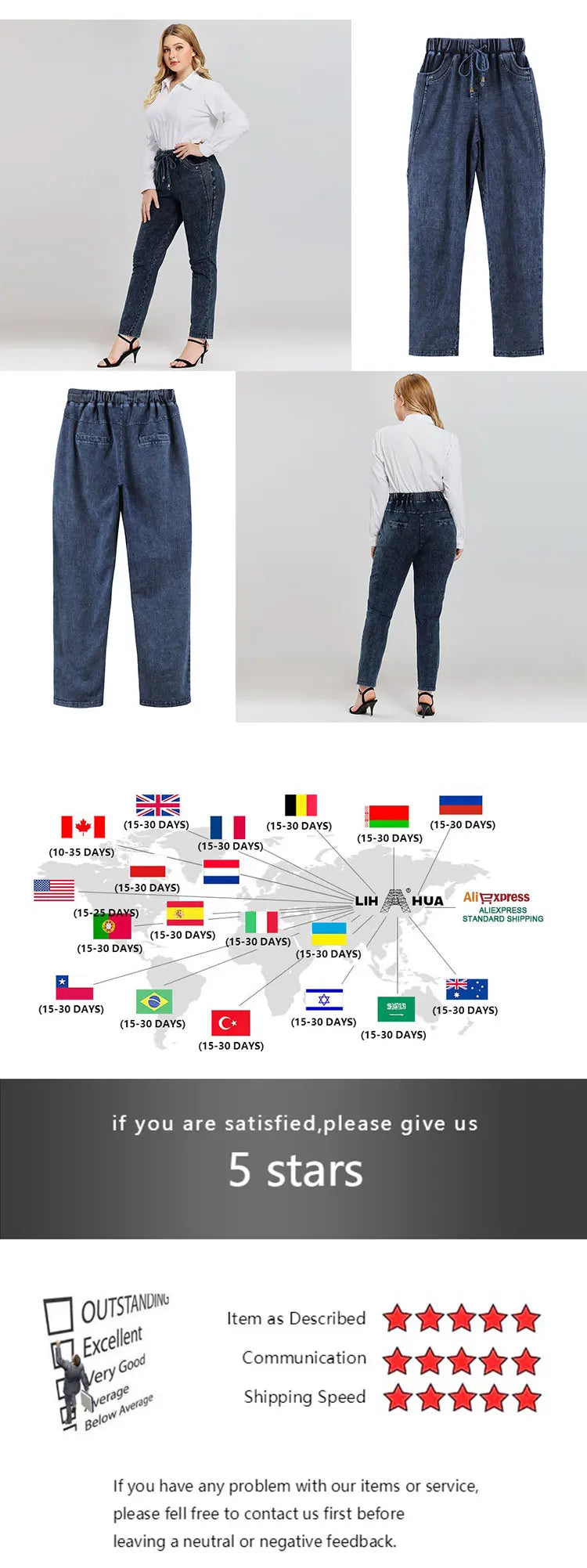 Damen-Jeans in Übergröße, hohe Stretch-Baumwollstrick-Denim-Hose,