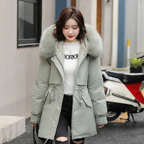 Women Parka Fashion Long Coat Wool Liner Hooded Parkas 2024 New Winter