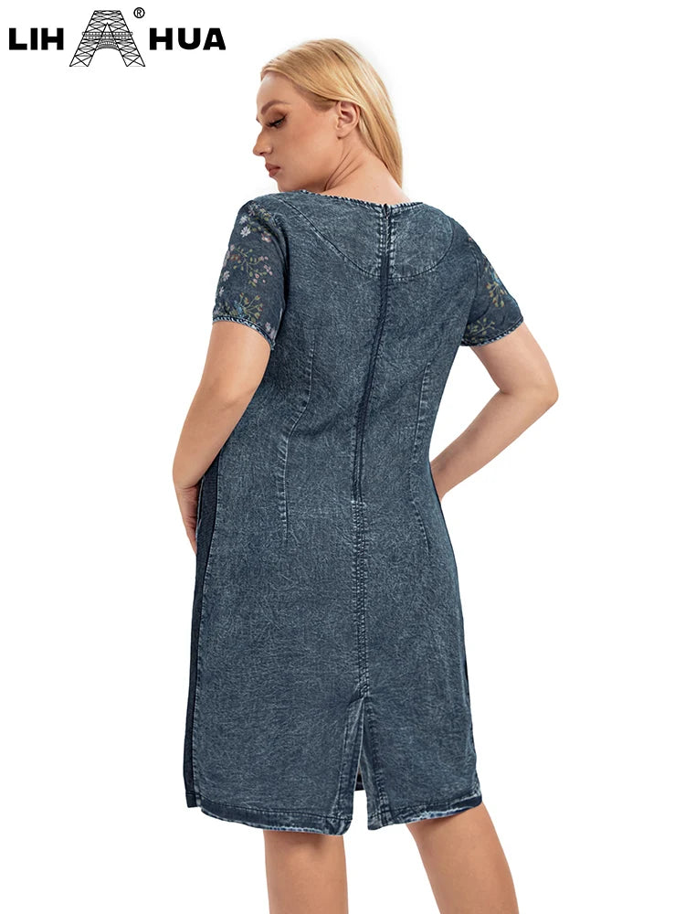 Damen Plus Size Jeanskleid elegantes Kleid für mollige Frauen