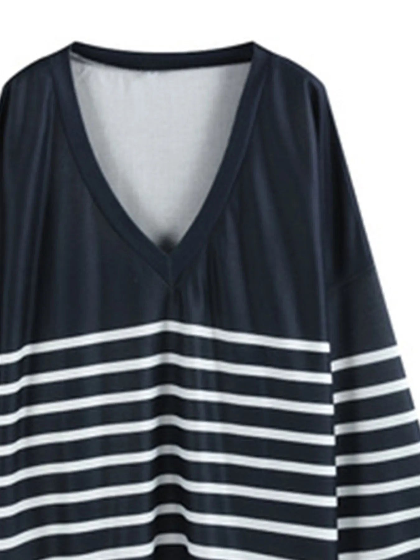 Plus Size Casual Top, Women's Plus Colorblock Stripe Print Long Sleeve V Neck Top