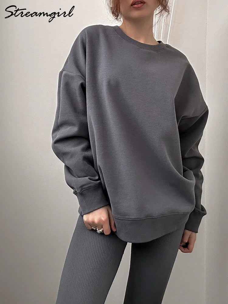 Autumn Oversized Sweatshirts Women Cotton Loose Pullovers Red Round