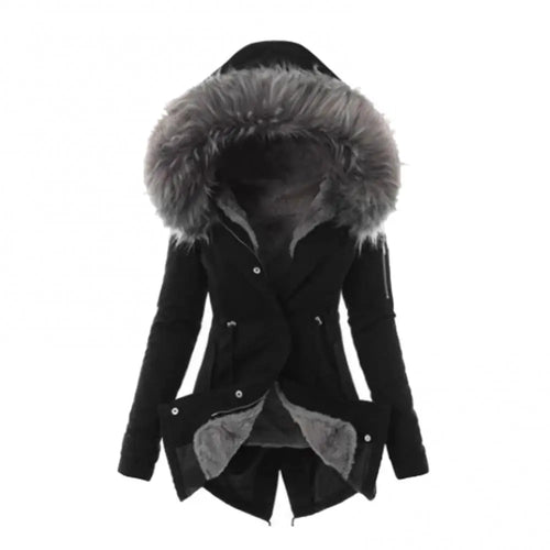 Warm Winter Women Faux Fur Hooded Cotton Down Jacket Casual Outwear