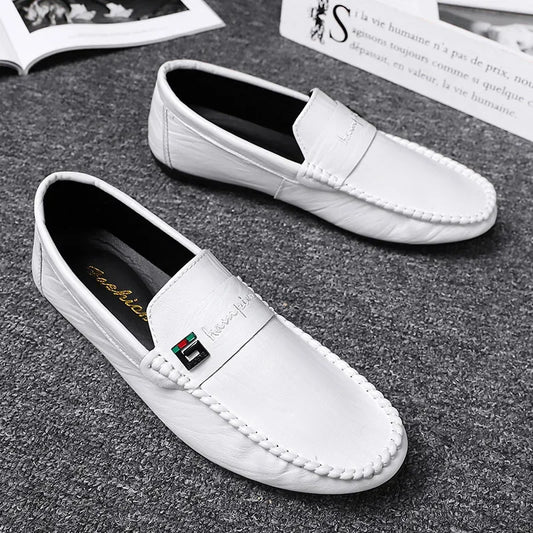 Men's Formal Shoes White Loafers Pu Casual Shoes Slip on Fashion