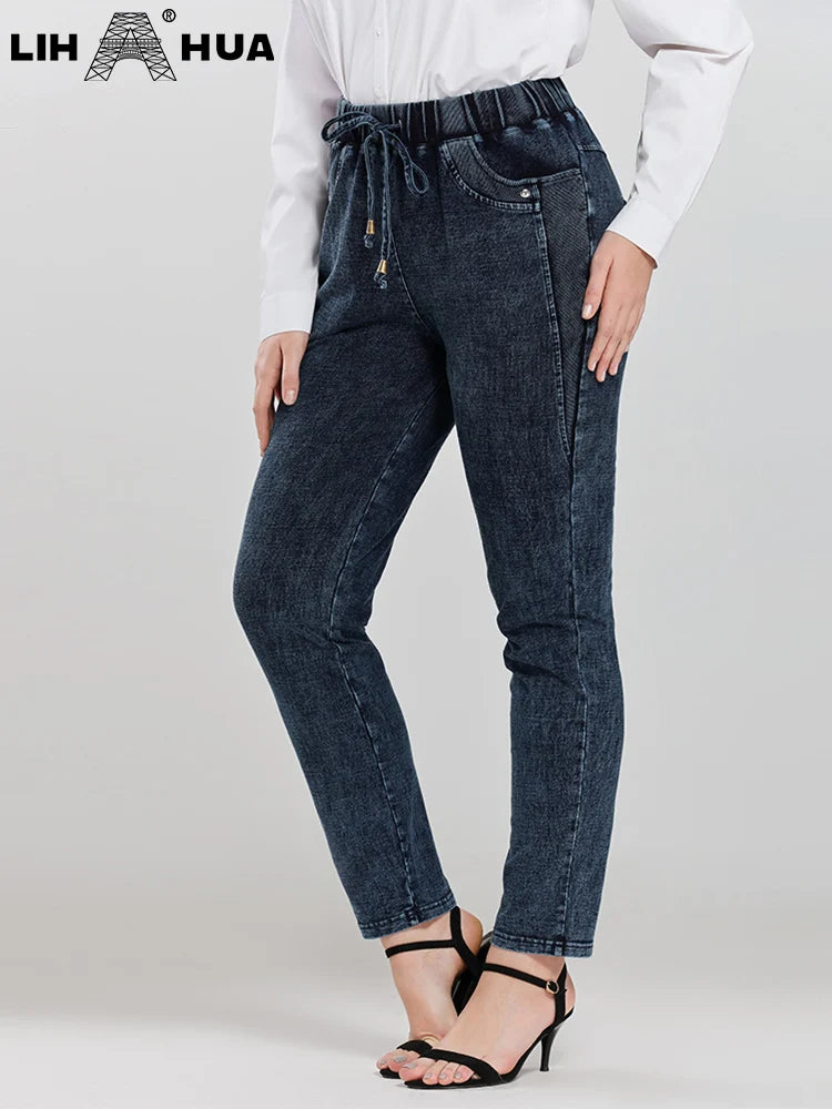 Damen-Jeans in Übergröße, hohe Stretch-Baumwollstrick-Denim-Hose,